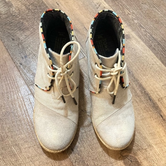 TOMS Desert Wedge Espadrille Canvas Shoes in Whisper - Size 8 - Picture 6 of 13